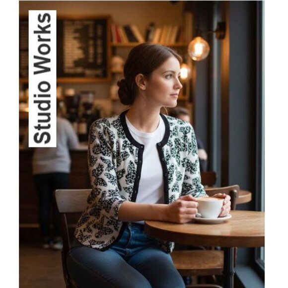 STUDIO WORKS! Boho black & white butterfly print cotton cardigan - Picture 1 of 9